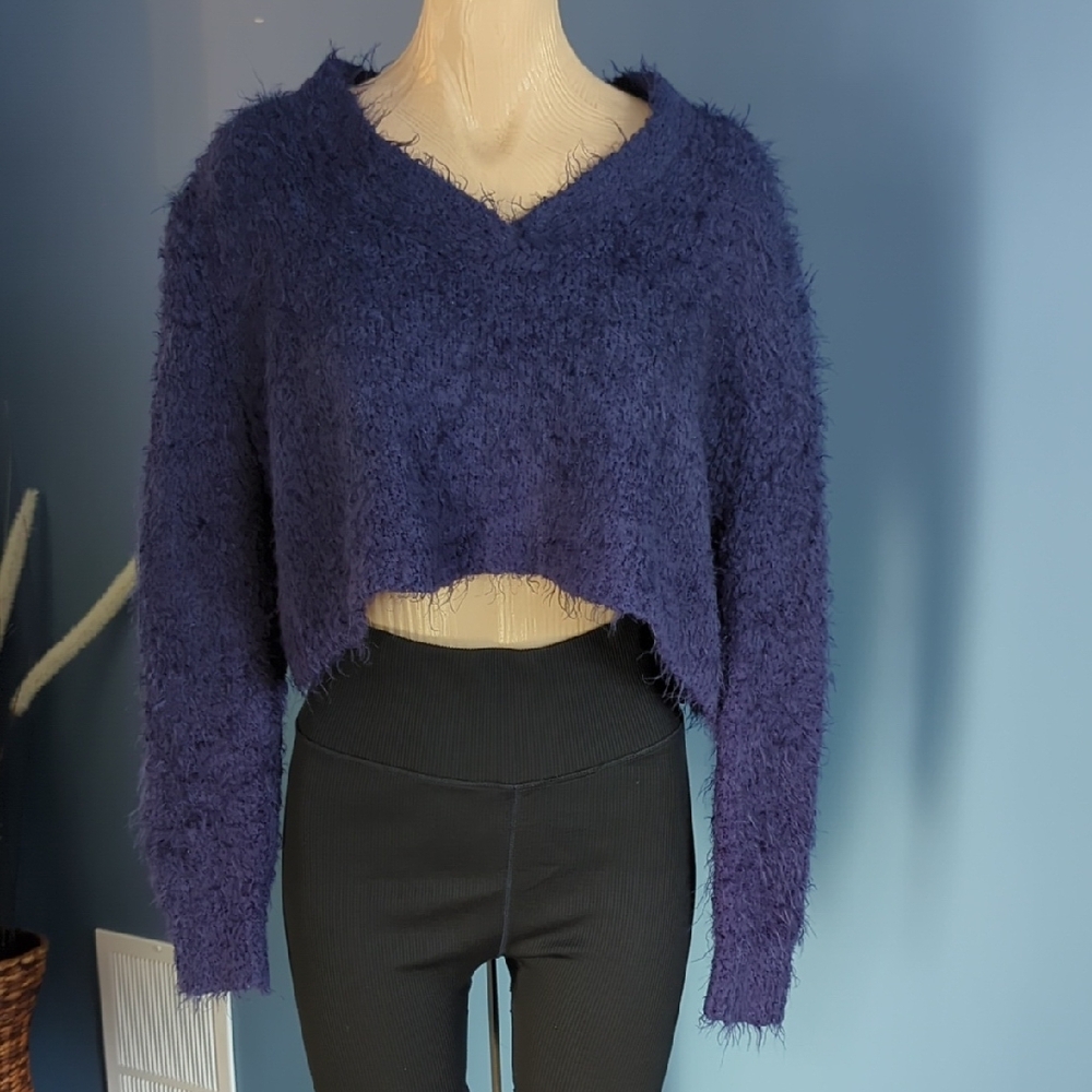 Urban Outfitters Oversized Fuzzy Blue Cropped Sweater